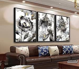 Large Abstract Canvas Wall Art Modern Floral Pictures Aesthetic Black