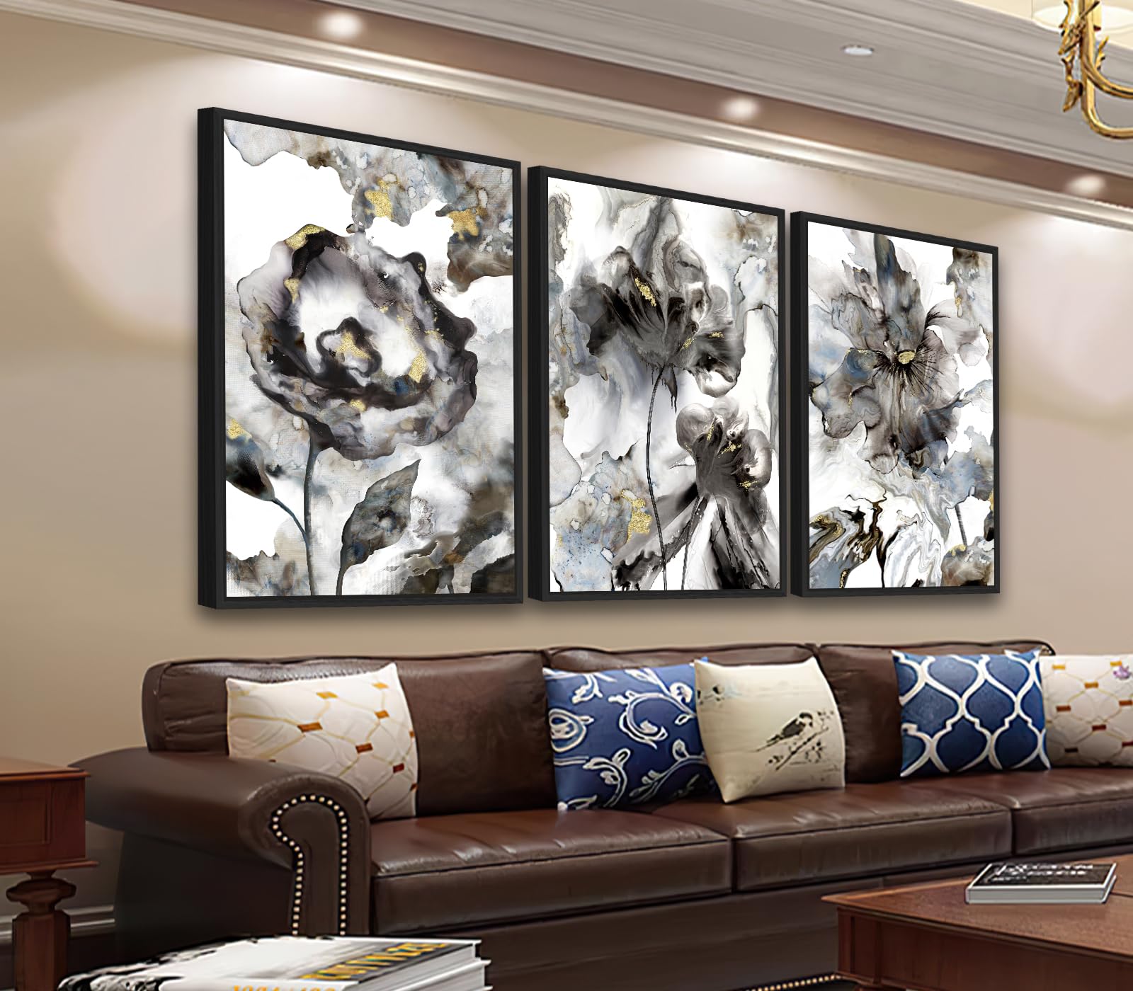 ASDCEUTICALS Large Canvas Wall Art - Framed Floral Abstract Wall Decor Black and White Paintings Aesthetic Wall Pictures Artwork for Living Room
