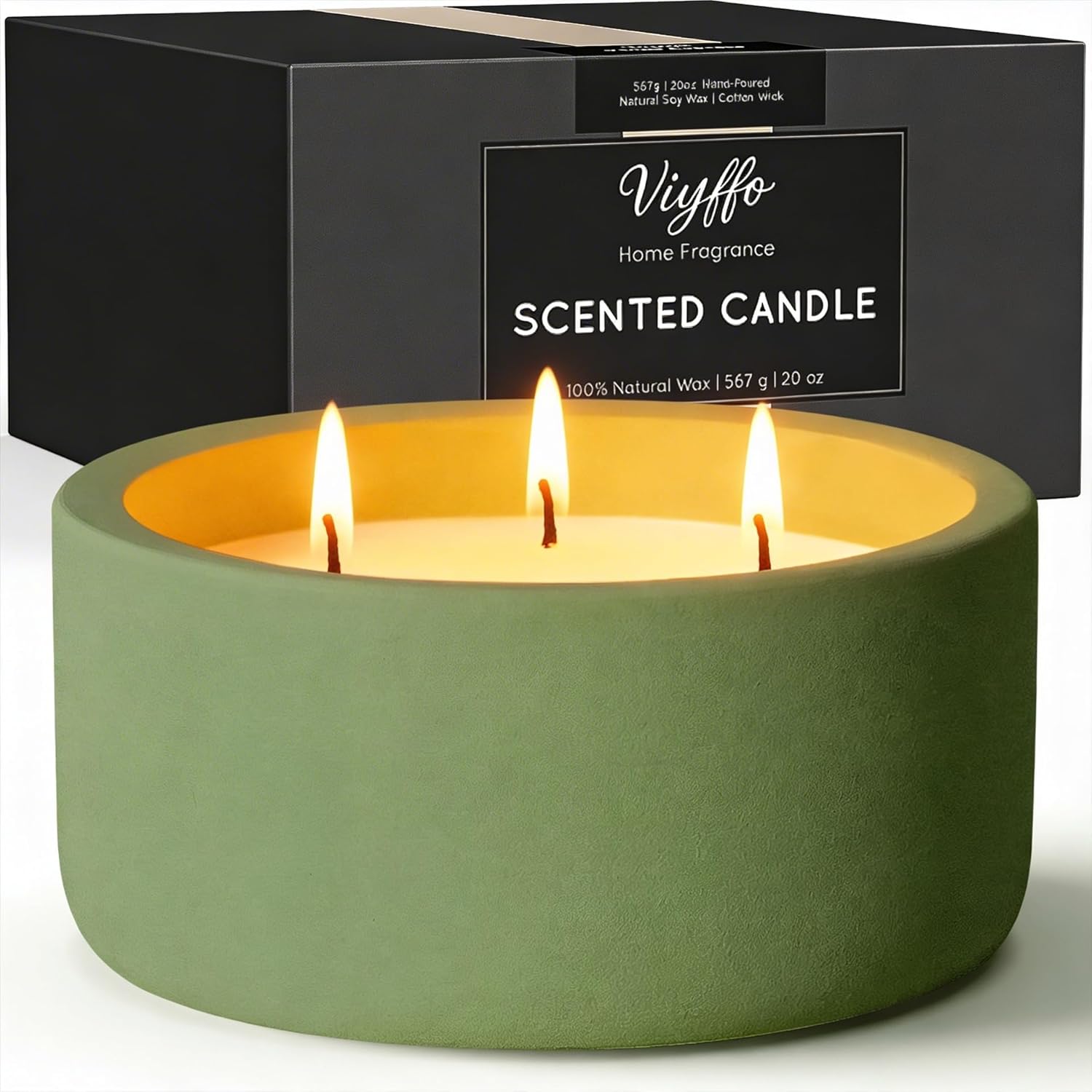 Viyffo Large Citrus & Mint Candle Outdoor, 3 Wick 20oz Scented Candle Indoor, Non Toxic Soy Candle, Green Ceramic Jar for Patio, Deck, Garden, Backyard, Camping, Home Fragrance, Décor & Gift
