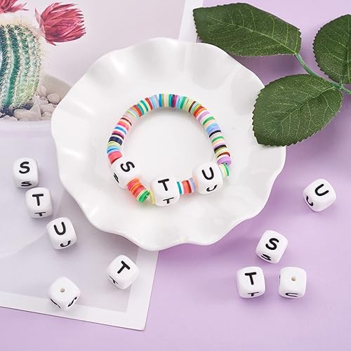 Miniatura 10 de 10 cuentas de silicona en forma de cubo de silicona con la letra P, cuentas sueltas cuadradas del alfabeto, cuentas del alfabeto, 0.472 x 0.472 x