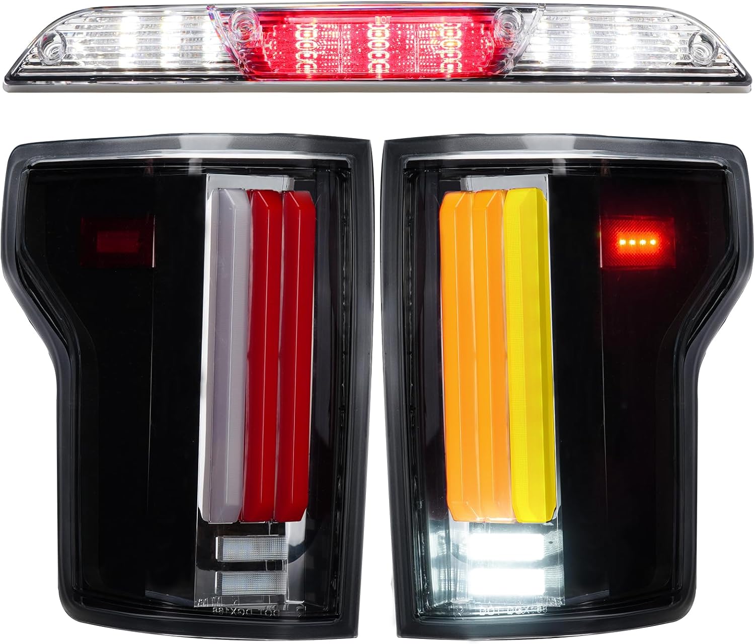 LED Tail Lights + 3rd Third Brake Light Kit Fit for Ford F150 2015-2020 Incandescent/Halogen Type without Blind Spot, Taillight Assembly High Mount Stop Light Replacement 3 Pcs, Clear Lens