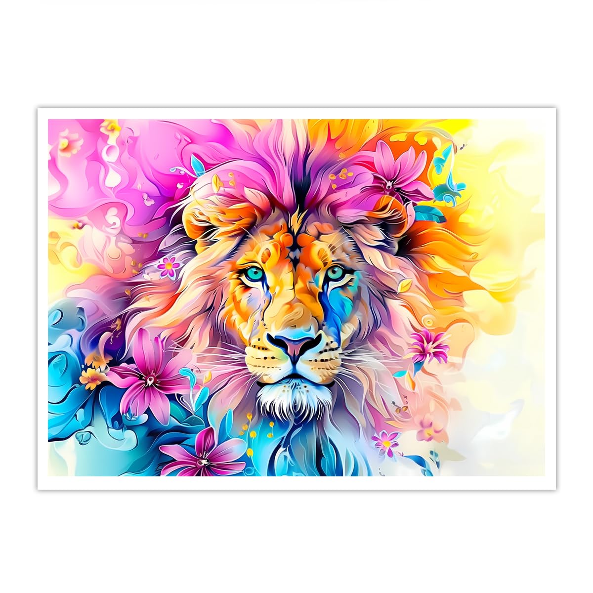 OSHIONARTE Lion with Flowers Wall Art Animal Print Vintage Flower Canvas Funny Lion Wall Art Vintage Aesthetic Pictures Wildlife Posters 30x40cm Frameless