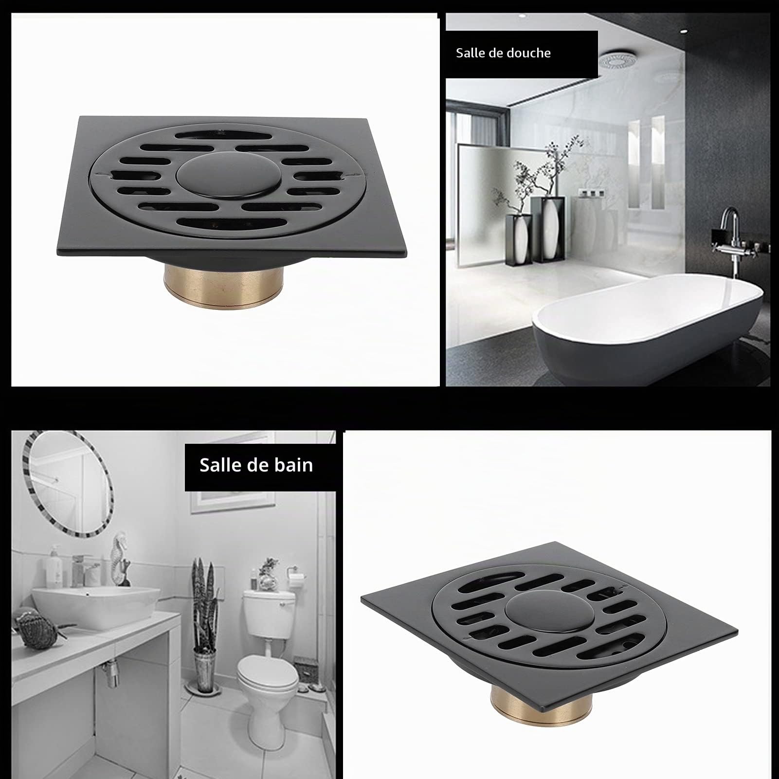 Siphon de Sol, 10×10cm Siphon de Sol de Douche Carré en Acier Inoxydable avec Couvercle Amovible, Crépine Attrape-Cheveux pour Cuisine de Salle de Bain