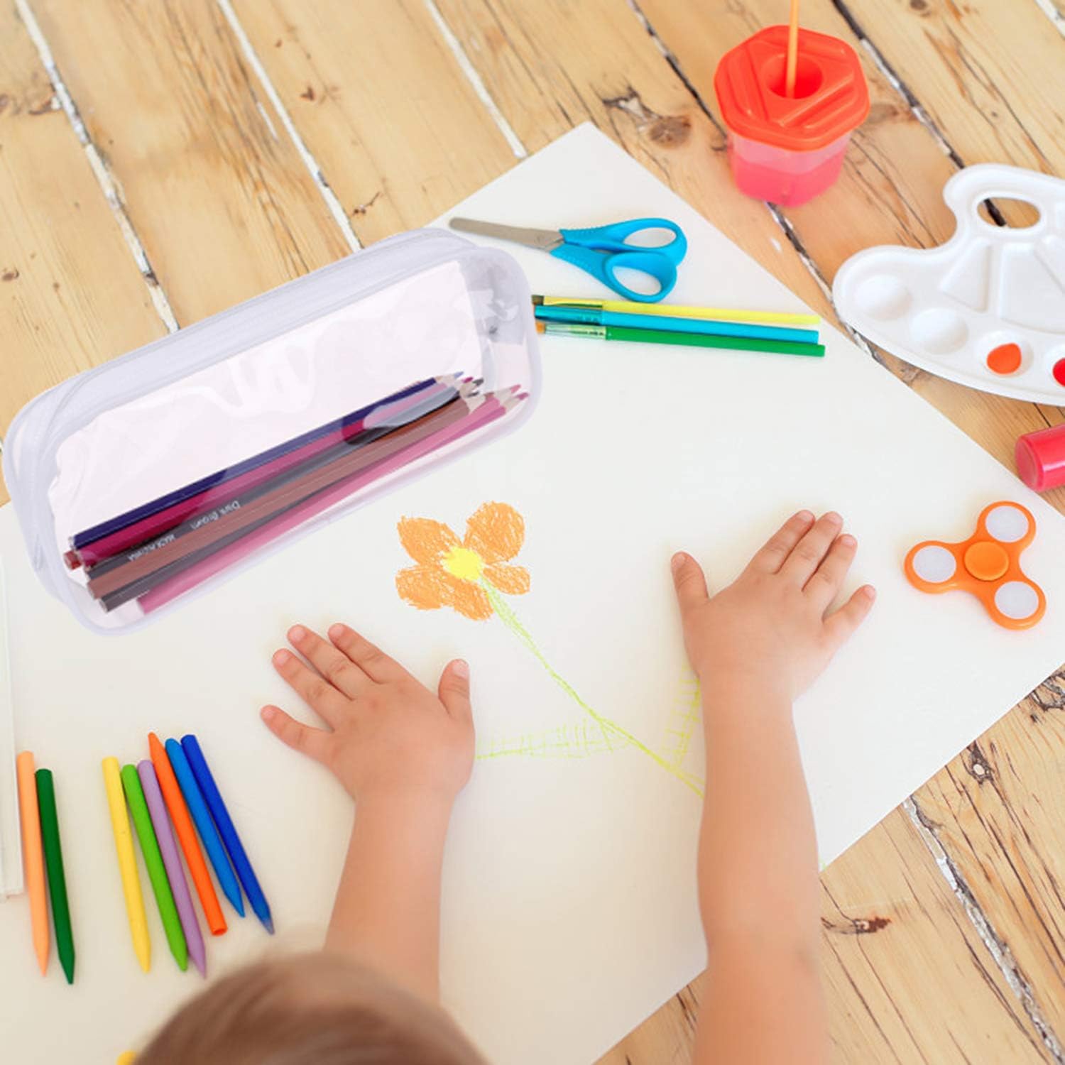 XGOOD 8 Pieces Clear Pencil Case PVC Makeup Pouch Zippered Pencil Case Toiletry Carry Pouch Big Capacity Bags Portable Pencil Bags for Women,Students,Men,Kids Gifts(White) - Image 4