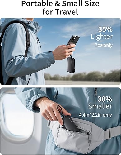 Miniatura 3 de Cargador portátil de 22.5 W con cable USB-C integrado y enchufe de pared, cargador de batería USB C de carga rápida de 10,000 mAh, paquete de