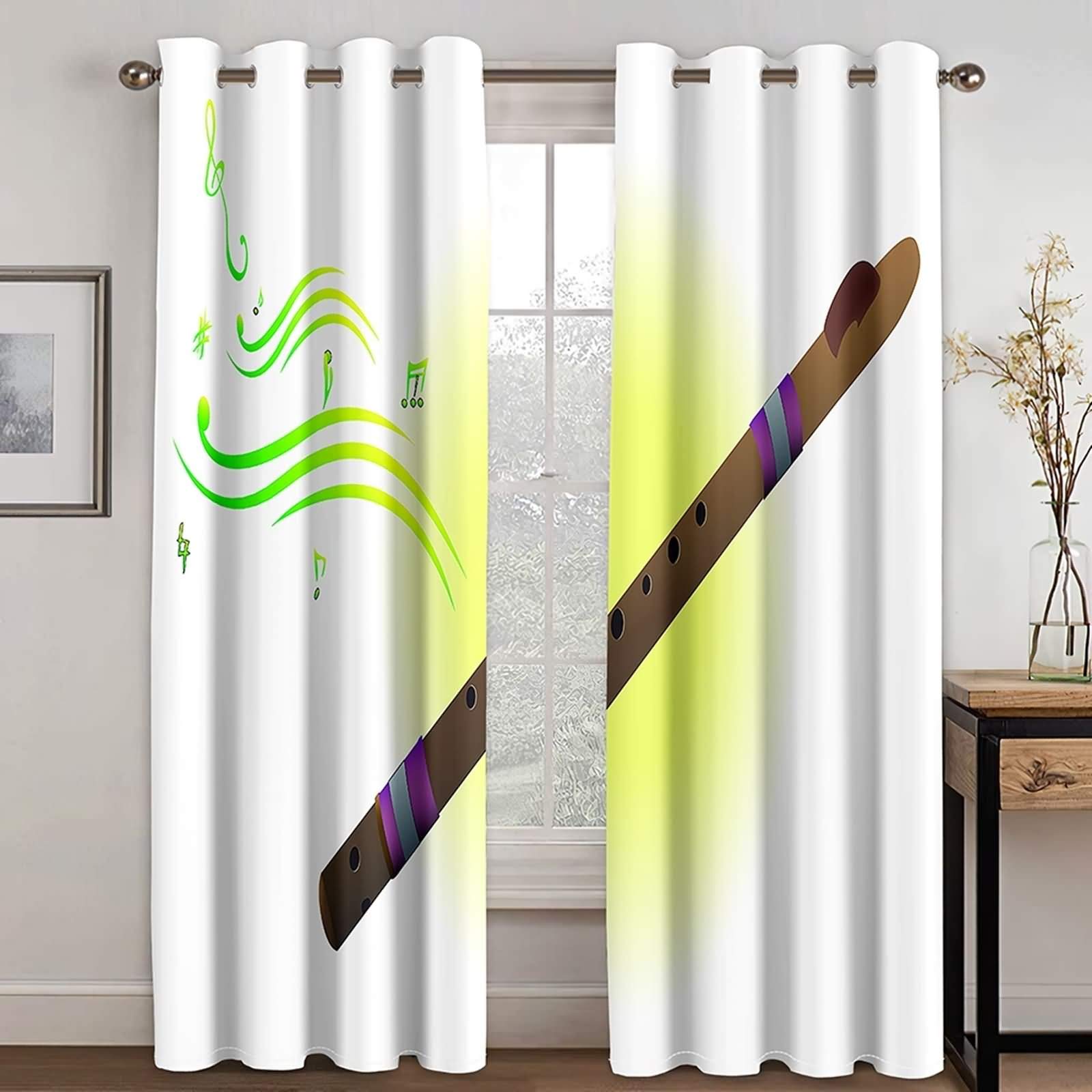 Rideau de fenêtre occultant pour chambre salon KnSam imprimé musique marron