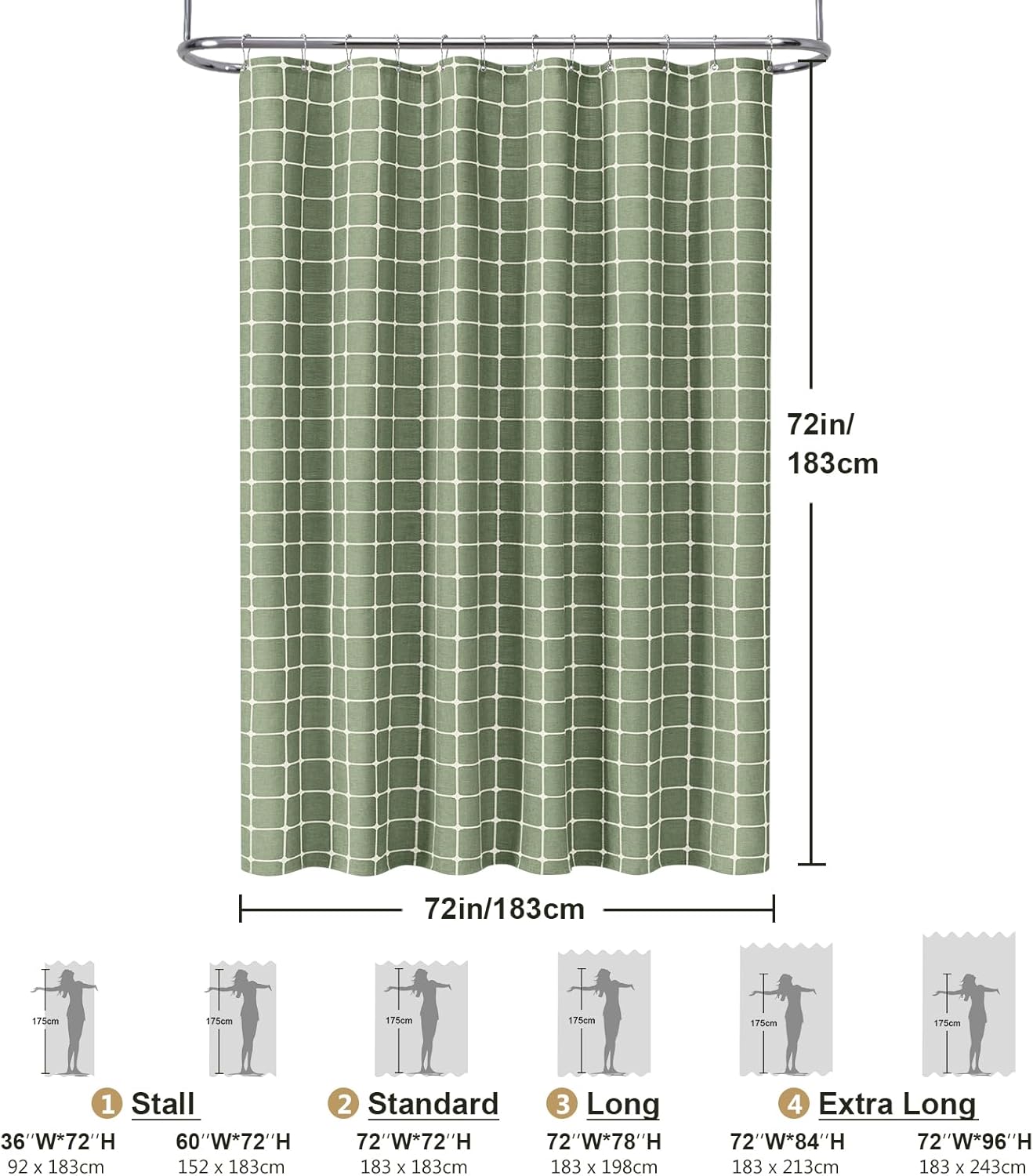 VANZAVANZU 3 in 1 Shower Curtain Set, Polyester and Linen Check Shower Curtain and Liner Set with 12 Double Sided Shower Curtain Hooks, 330GSM Luxury Weighted Cloth Shower Curtains for Bathroom