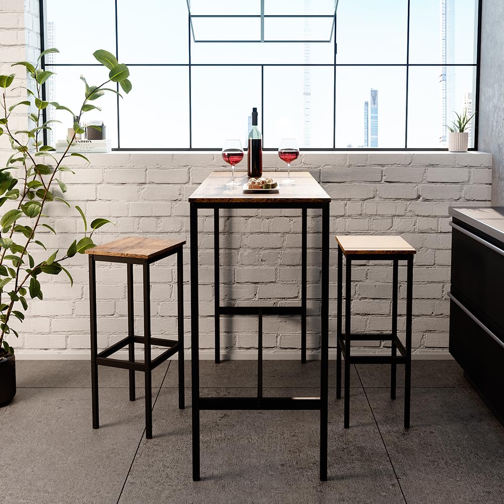 Vicco Set de Mesa de Bar Fyrk, Madera Antigua, 120 x 50 cm con 2 taburetes de Bar, Apto para Barras y encimeras de Cocina, apilable para Almacenamiento