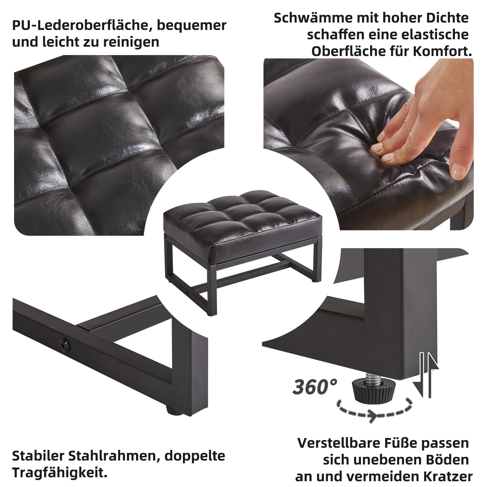 Aibiju Fußhocker, kleine osmanische Fußstütze, rechteckiger Ottoman mit stabilem Metallrahmen, Sofa-Fußstütze, zusätzliche Sitzgelegenheit für Wohnzimmer, Eingangsbereich, Büro, Schwarz YD-JD139B