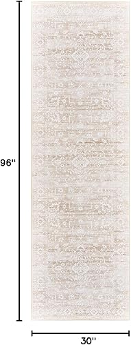 Miniatura 2 de Alfombra lavable, camino vintage de cocina, antideslizante, plegable, alfombra de pasillo para entrada, lavandería, habitación, 2.5 x 8 pies, beige