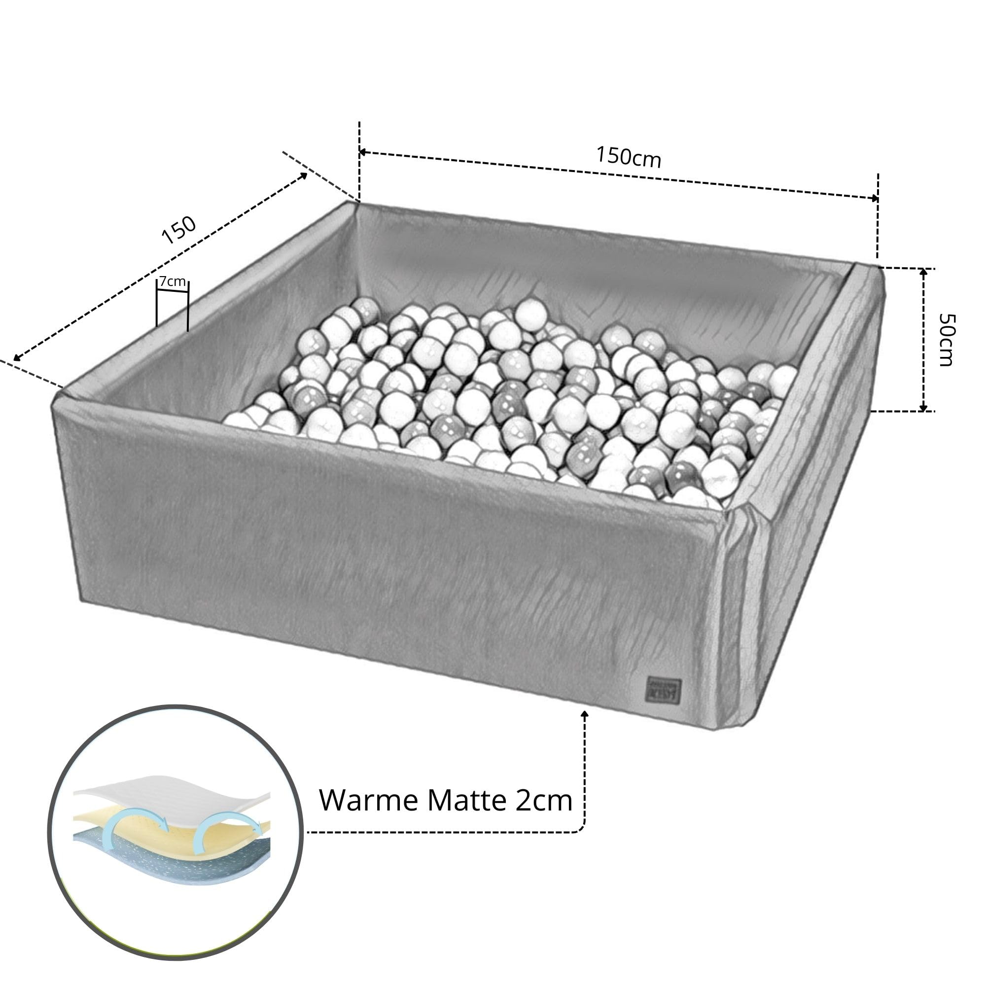 GoldenGroup Piscina de bolas para bebé, 150 x 150 cm, juguete sensorial, zona de juegos interior, piscina de pelotas cuadrada de espuma, piscina de bolas para niños