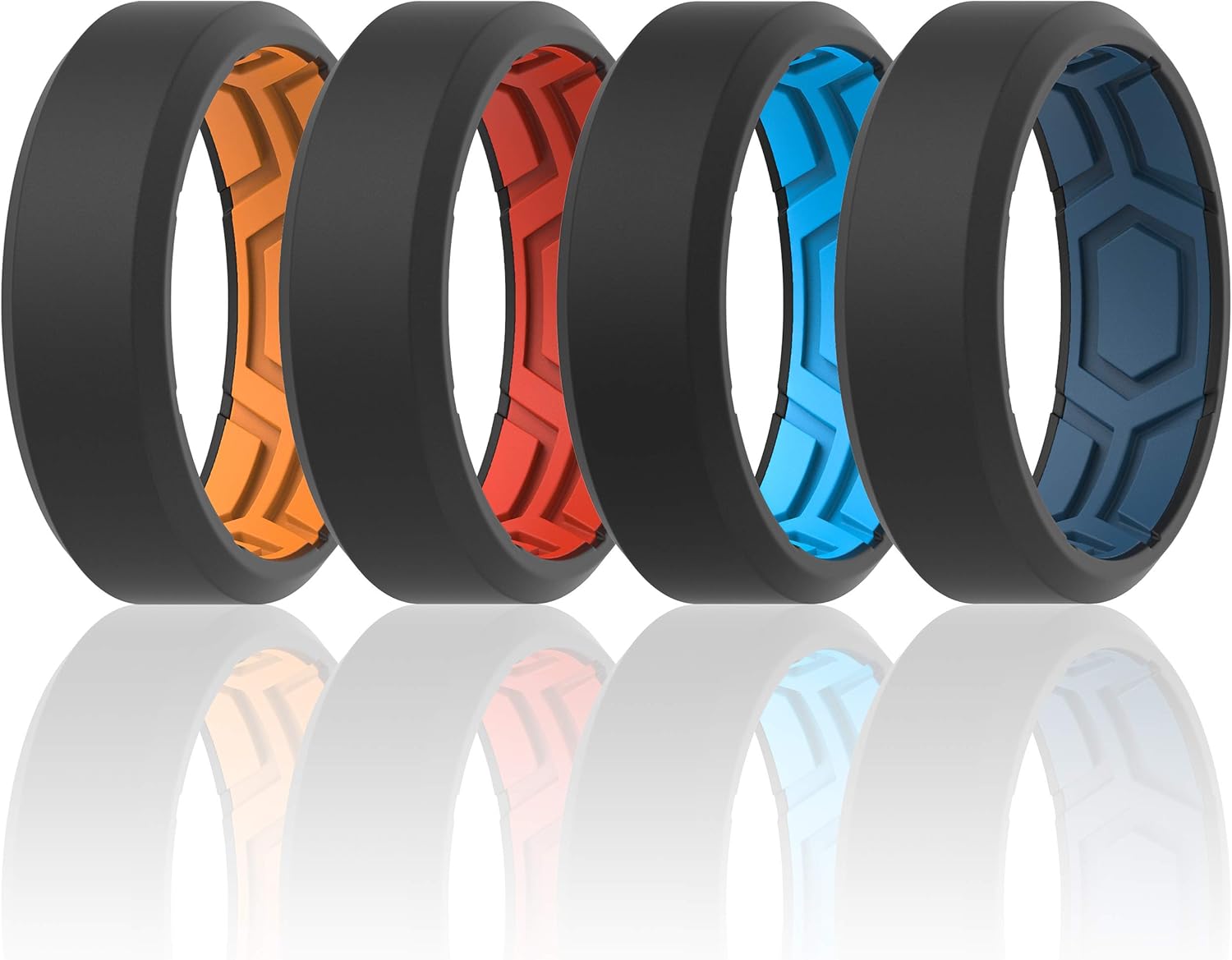 ThunderFit Men Breathable Air Grooves Silicone Rings Wedding Bands 8mm Wide 2.4mm Thick - 1/2/3/4/6/7 Variety Multipack