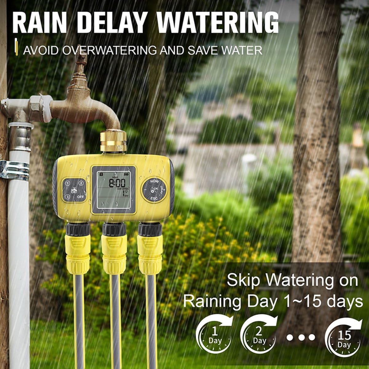 Válvula de Agua Programable para Césped y Jardín Exterior con Temporizador Automático y Controlador de Riego Inteligente.