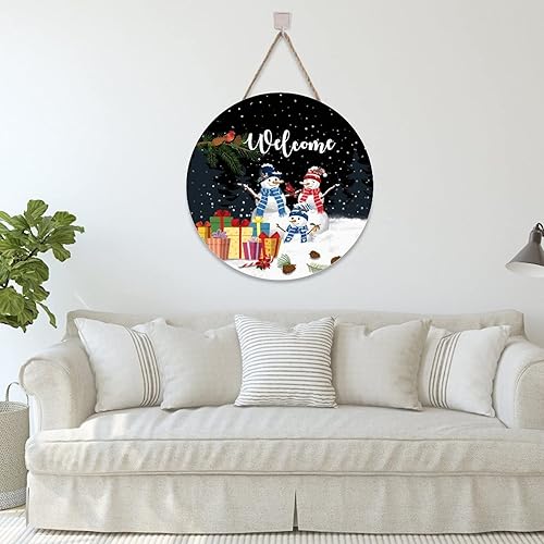 Miniatura 4 de Christmas Snowman Welcome Door Sign Winter Wooden Front Door Hanger Home Hanging Porch Sign Xmas Snowman Wood Ornament for Christmas Winter Holiday
