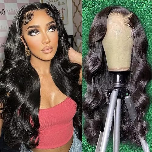 CAOKIA Lace Front Wigs Human Hair Body Wave 13x4 HD Lace Frontal Wig Pre Plucked with Baby Hair Brazilian Human Hair Wigs for Black Women 150% Denisty Natural Color (26Inch)