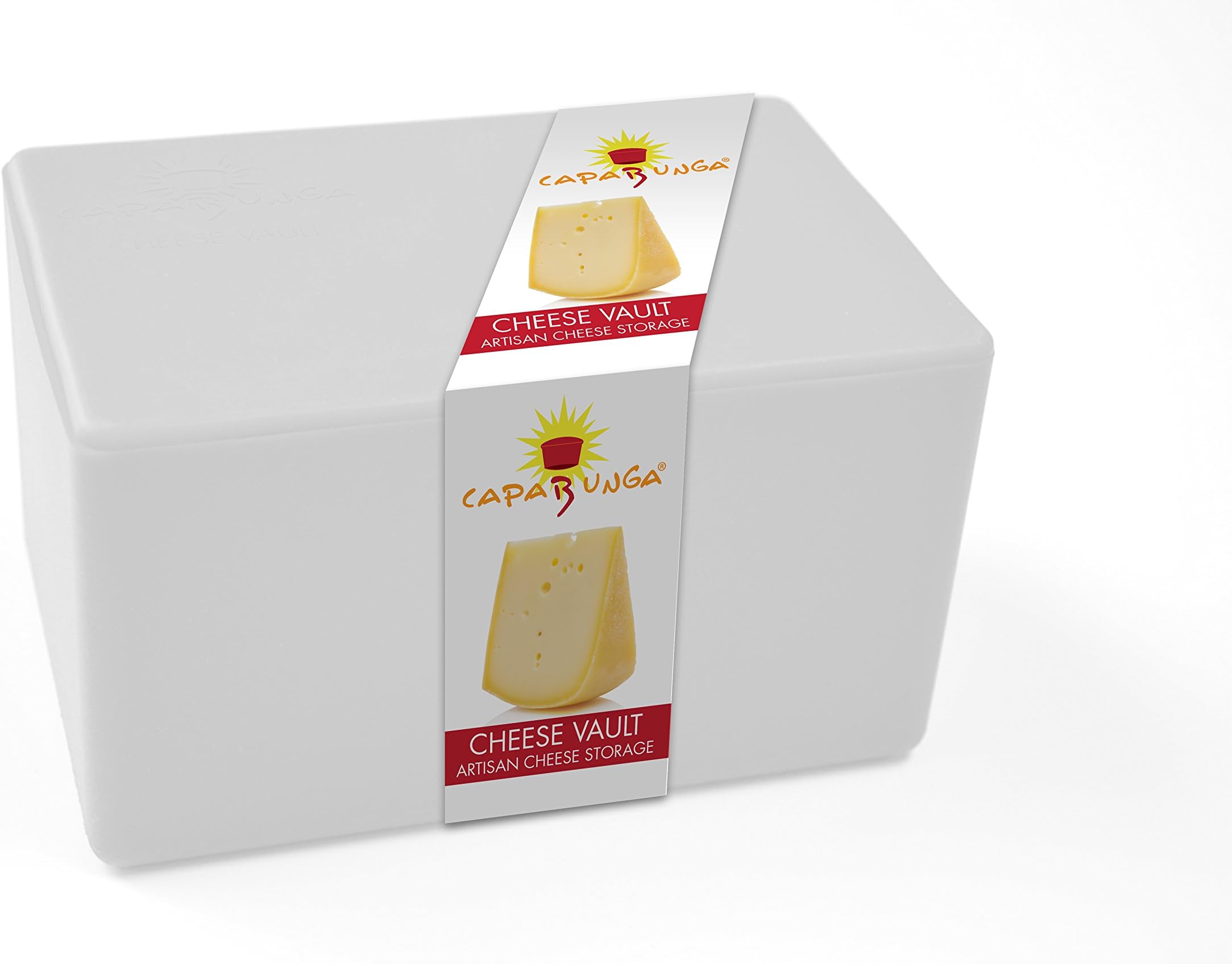 CapaBunga Cheese Vault with Divider - Reusable Artisan Cheese Storage Container for Fridge - Food Grade Silicone Cheese Container 6x4x3.5” - Cheese Keeper for Refrigerator - White Cheese Holder