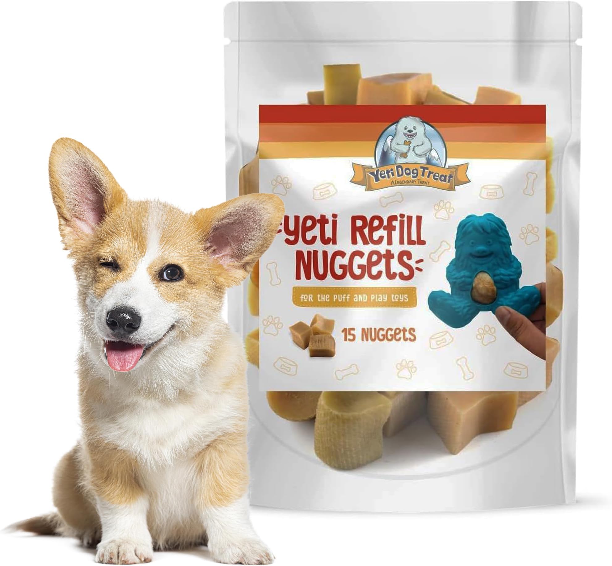Yeti Dog Chew Refill Nuggets for Puff and Play Toys - Natural Himalayan Yak Cheese Treats, Promotes Dental Health, Suitable for All s, Ideal for Interactive Toys and Dispensers, 15 Pieces, 7 Oz