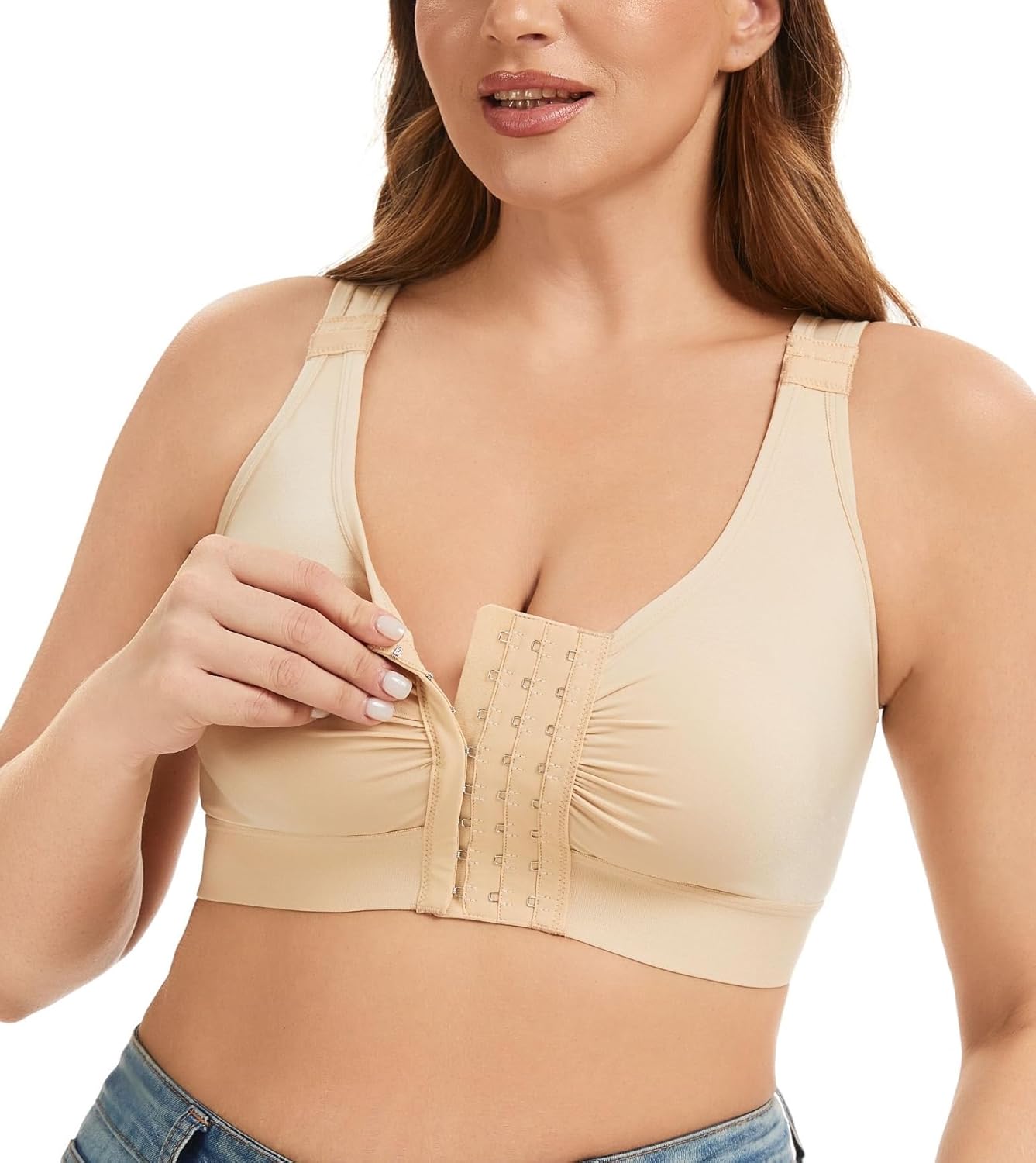 Post Surgery Compression Bra - Front Closure, Adjustable Straps, Wide Underbust Band - Image 3