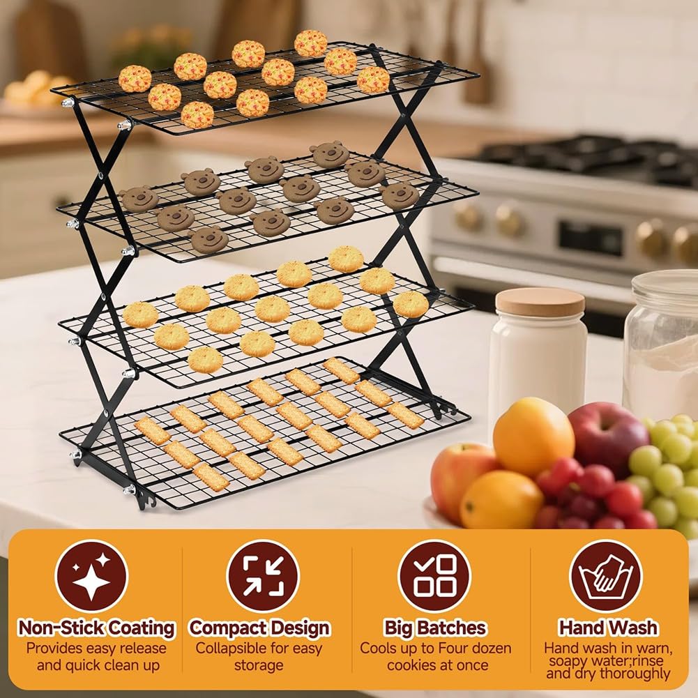 Estante de Almacenamiento Plegable para Exteriores de 4 Niveles con Diseño Ajustable para Aficionados y Principiantes en Repostería