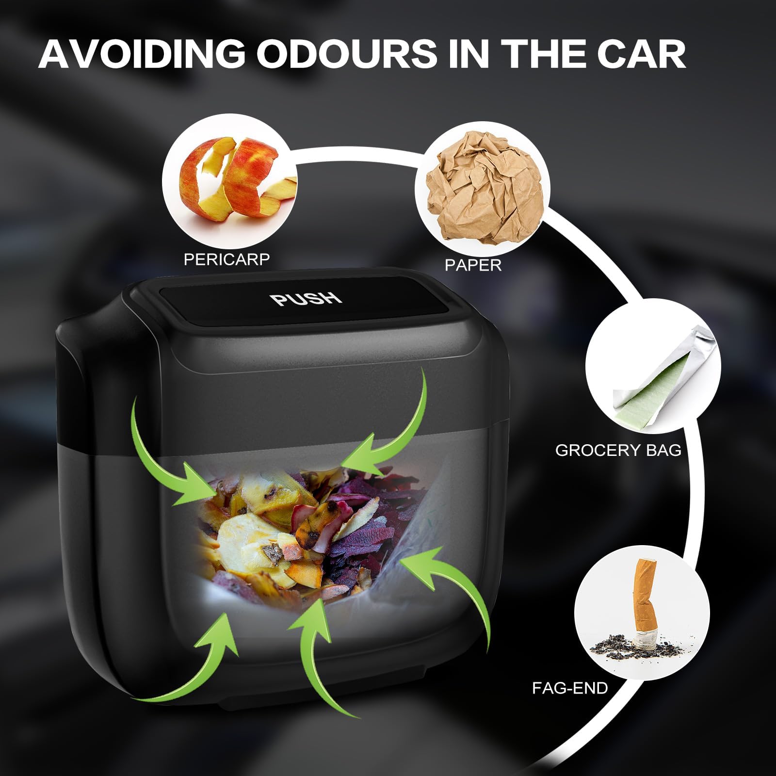 Auto Mülleimer für Volvo EX30 Electric 2024 2025 2026, Auto Mülleimer Organizer Aufbewahrungsbox Abfalleimer Auslaufstarker Innenraum Zubehör,Black