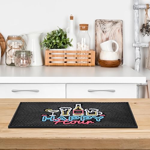 Miniatura 5 de Preboun Tapete de bar para encimera con patrón fluorescente de goma gruesa antideslizante negro para café, cocina, restaurantes, entretenimiento en