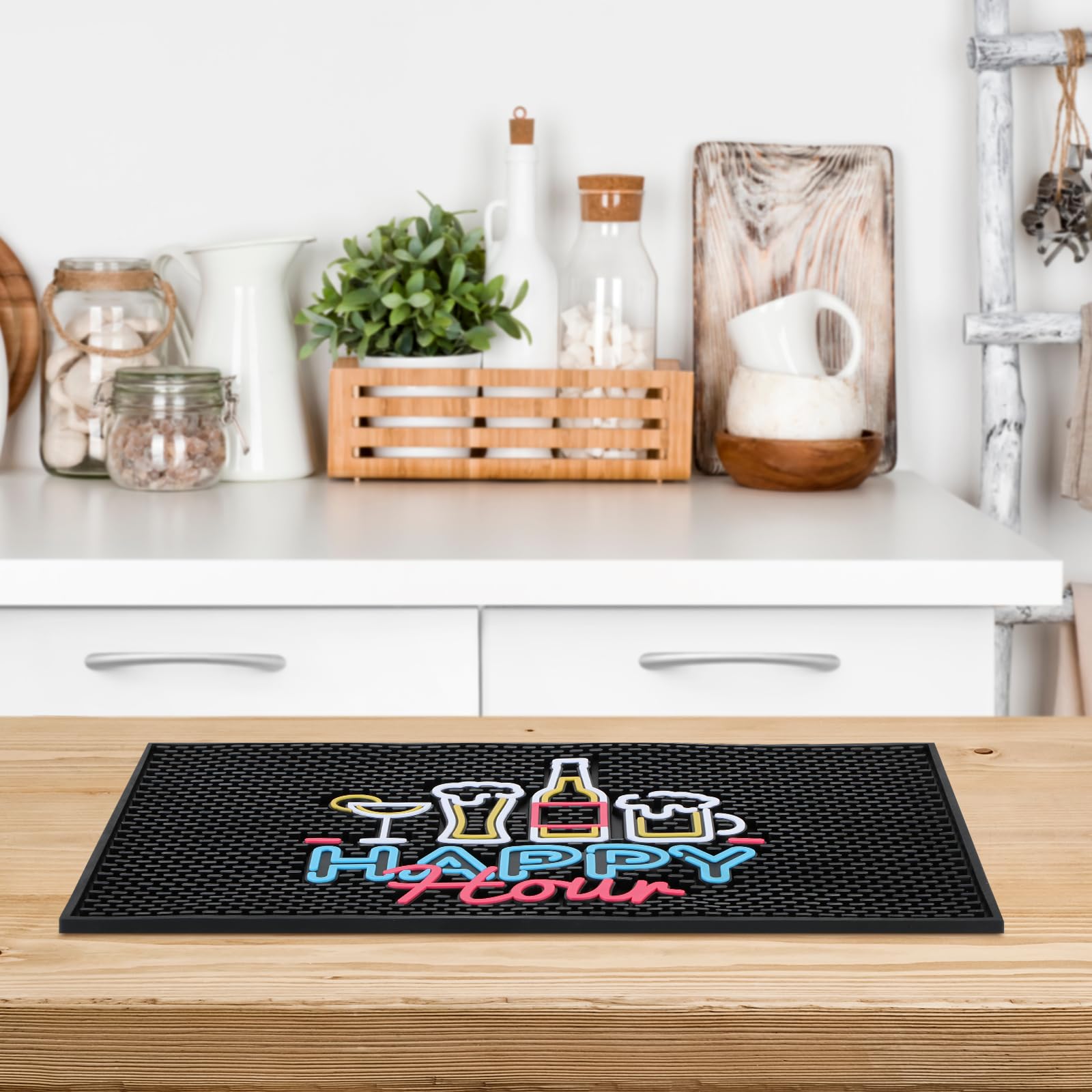 Preboun Tiki Bar-Matte – 30x15 Cm, Dickes Gummi, Fluoreszierend, Rutschfest Für Küche & Bar