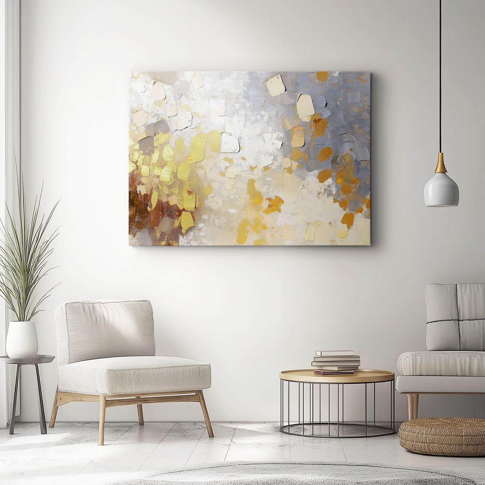 Bild auf Leinwand Abstrakt Textur Ölgemälde Wanddeko Wohnzimmer Aesthetic Deko Zimmer Wandbilder Modern Schlafzimmer Esszimmer Room Decor Gold Grau, 150 x 50 cm
