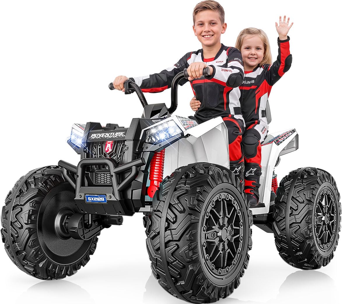 ANPABO 24V XXXL Kids ATV 4 Wheeler Ages 5-14, 4WD &amp; 800W, 200 Lbs, White