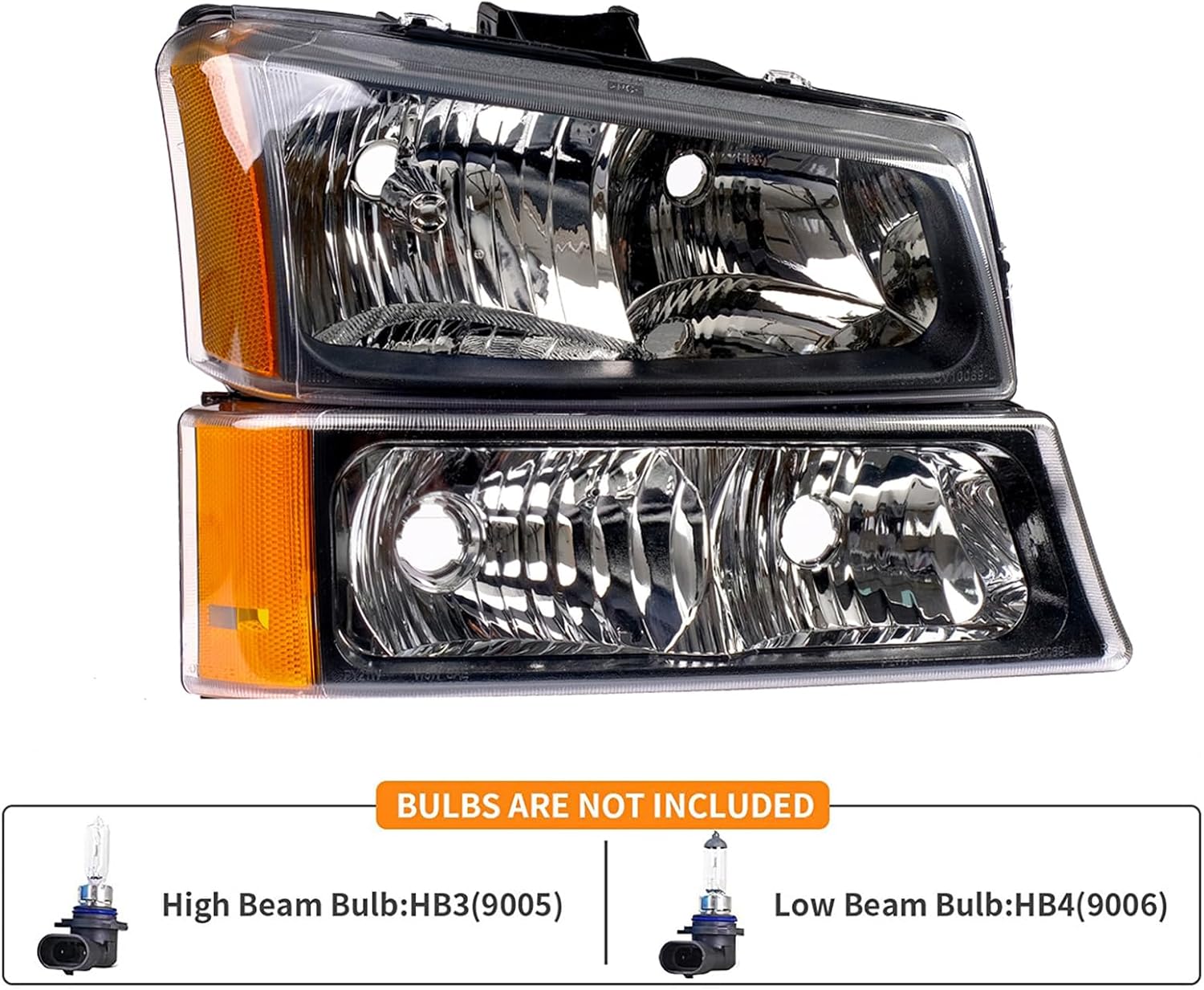 Headlights Tail Lights Assembly Combo Compatible with 2003-2006 Chevy Silverado 1500 2500 3500, 07 Silverado Classic Black Housing Amber Corner Headlamp+ Red Taillights Rear Brake Lamp