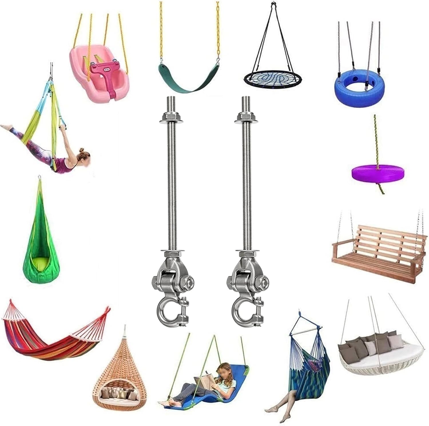 Heavy Duty Swing Hangers for Wooden Sets1000LB Capacity Hammock Hanger Stainless Steel Swing Hardware Accessories 2 Packs 12" for Porch Playground Yoga Heavy Bag Swingset Part