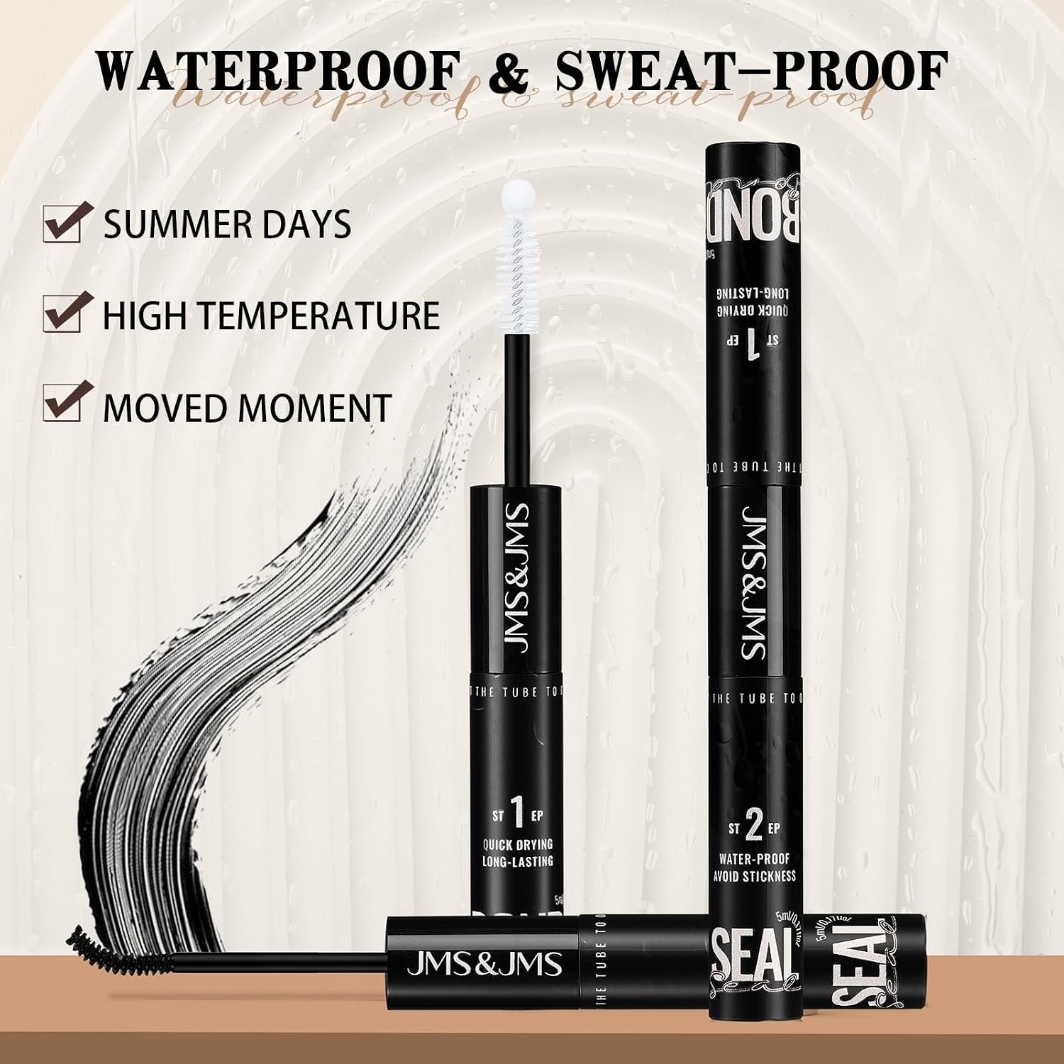 JMS&JMS Lash Bond and Seal Waterproof 10ML Lash Cluster Glue Mascara for Long Lasting Lash Extension Glue Black (5ml+5ml)