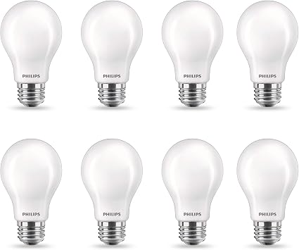 Philips LED Flicker-Free A19 Light Bulb, Dimmable Warm Glow Effect, EyeComfort Technology, 800 Lumen, 2700-2200K, 8.5W=60W, E26 Base, Title 20 Certified, 8-Pack