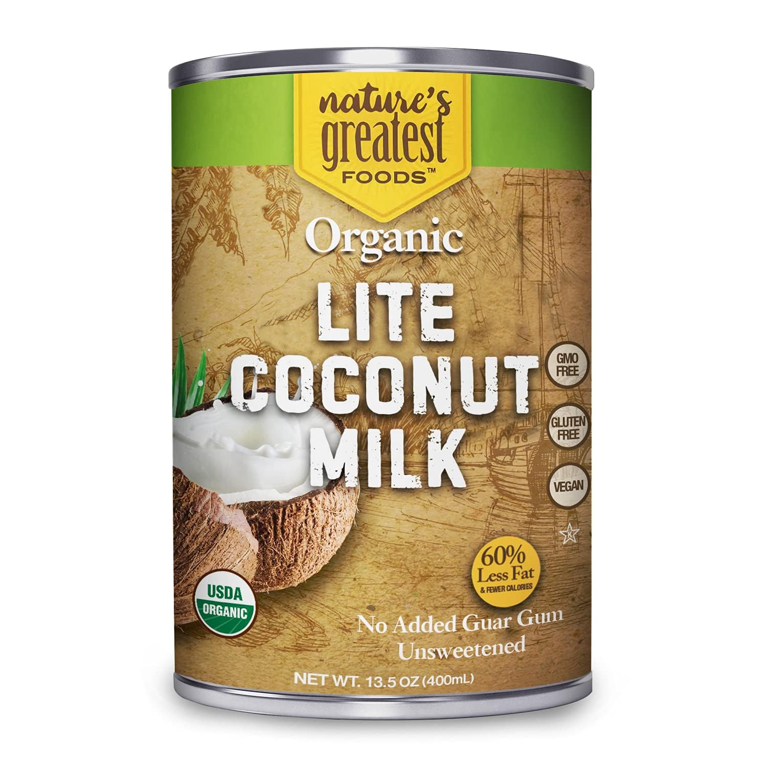 Nature's Greatest Foods Organic Coconut Milk - 13.5 oz, No Guar Gum, No Preservatives Gluten-Free, Vegan and Kosher - 17-19% Coconut Milk Fat, Unsweetened (12-Pack)