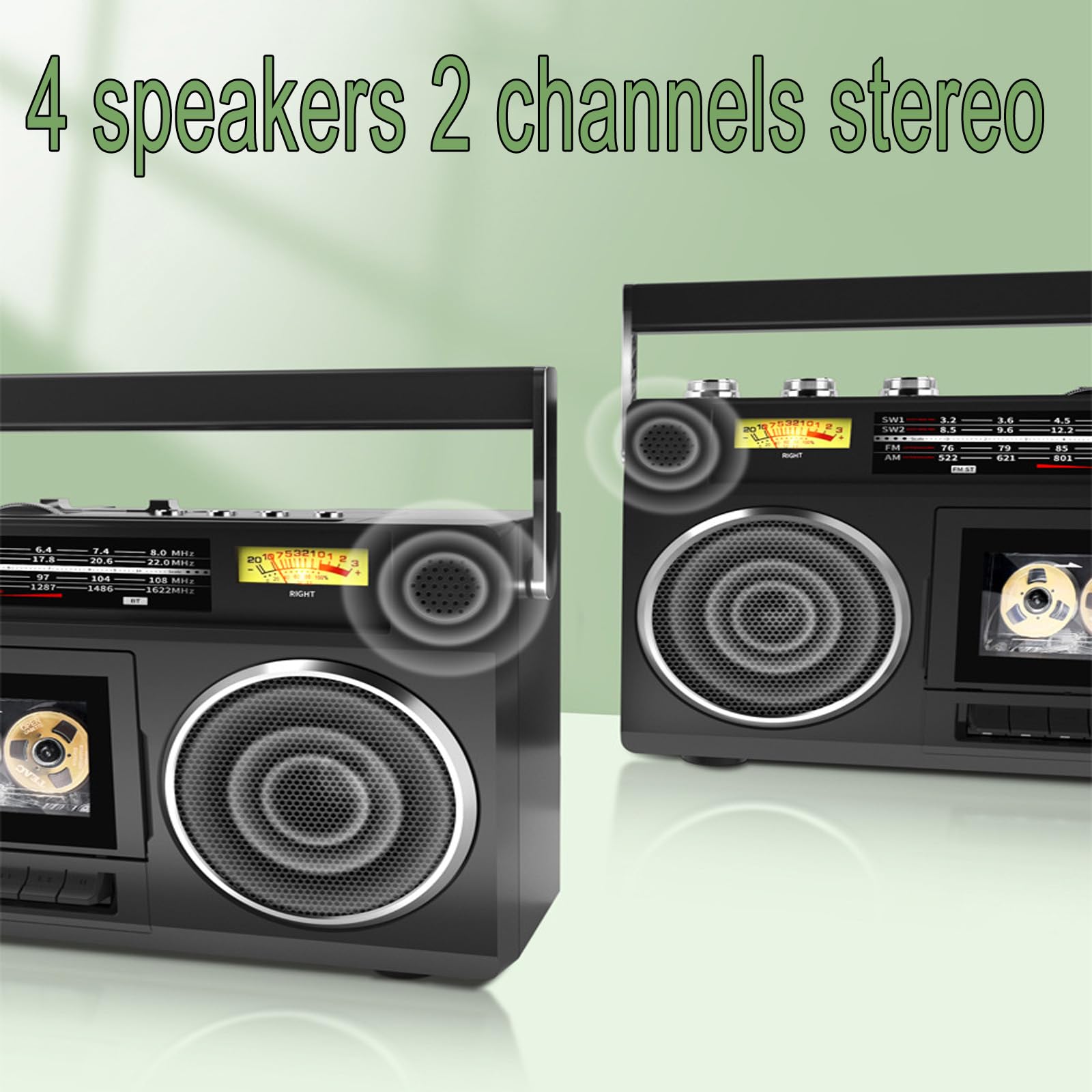 Lettore CD portatile con radio AM/FM/SW, stereo a due canali, 4 altoparlanti, ingresso SD/USB/TF, design vintage, per interni ed esterni