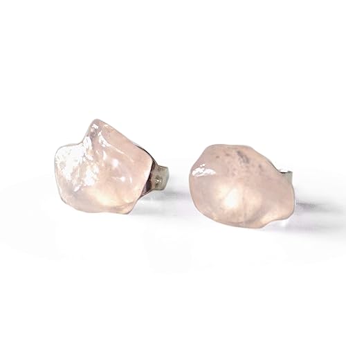 Designs by Nature Gems Handmade Rose Quartz Stud Earrings Sterling Silver, January Birthstone