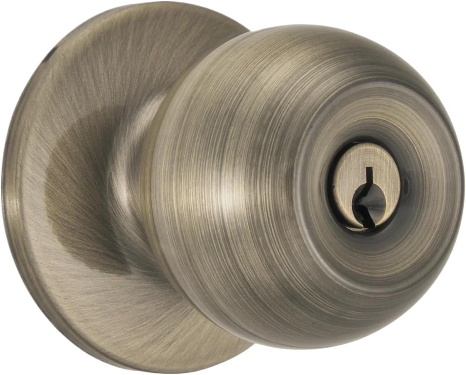 Keyed Entry Classic Ball Doorknob Antique Brass Heavy Duty Security Lock Easy Install with Right Left Hand Door