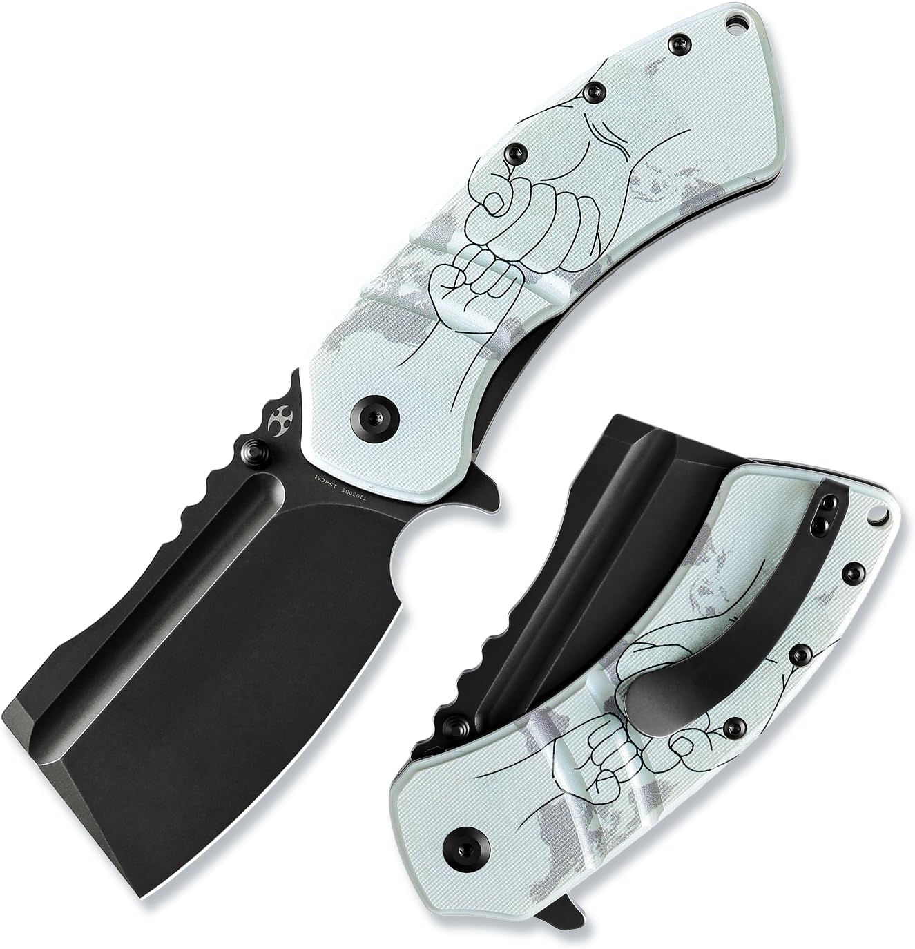 KANSEPT Pocket Knives XL Korvid Cleaver Style, Pocket Knife 3.55'' Black TiCn Coated 154CM Blade Heavy Pocket Folding Knifves with G10 Flag Print Handle EDC Folding Knife T1030B5