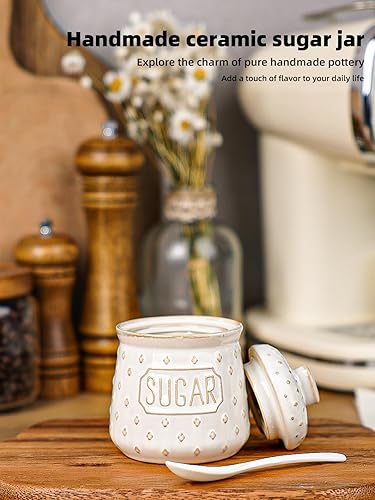 Miniatura 4 de Azucarero con tapa y cuchara, recipiente de cerámica de 10 onzas para accesorios de cocina, contenedores de almacenamiento de azúcar, decoración de