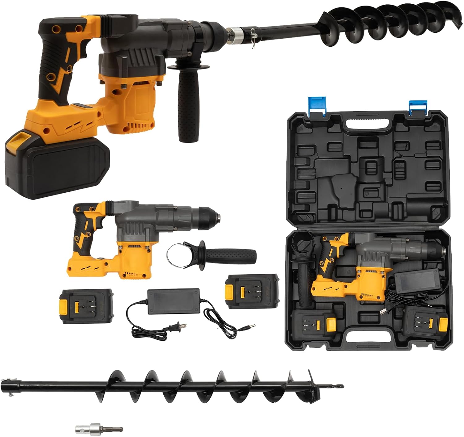 21V Cordless Earth Auger Electric Post Hole Digger Rotary Hammer Drill +80Cm Bit, Cordless Rotary Hammer Drill For Households, Diy Studios, Decoration Industries