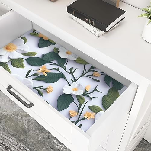 Miniatura 4 de Nukofal Papel tapiz floral para despegar y pegar, 17.7 x 118.1 pulgadas, color amarilloblanco, papel de contacto floral 3D, papel de contacto floral