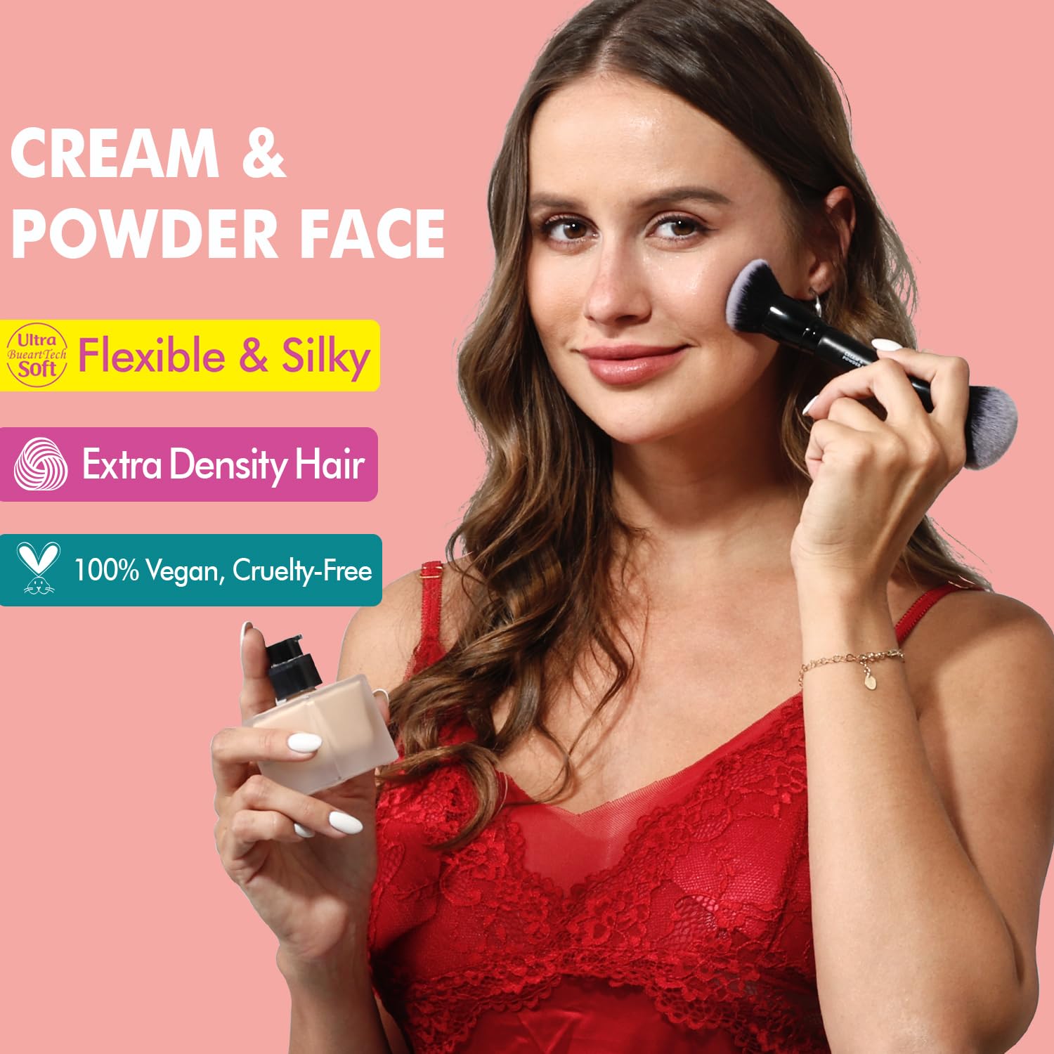 M4 - Brocha de doble punta en polvo en crema y cepillo para base de maquillaje, polvo fijador, rubor, bronceador, corrector