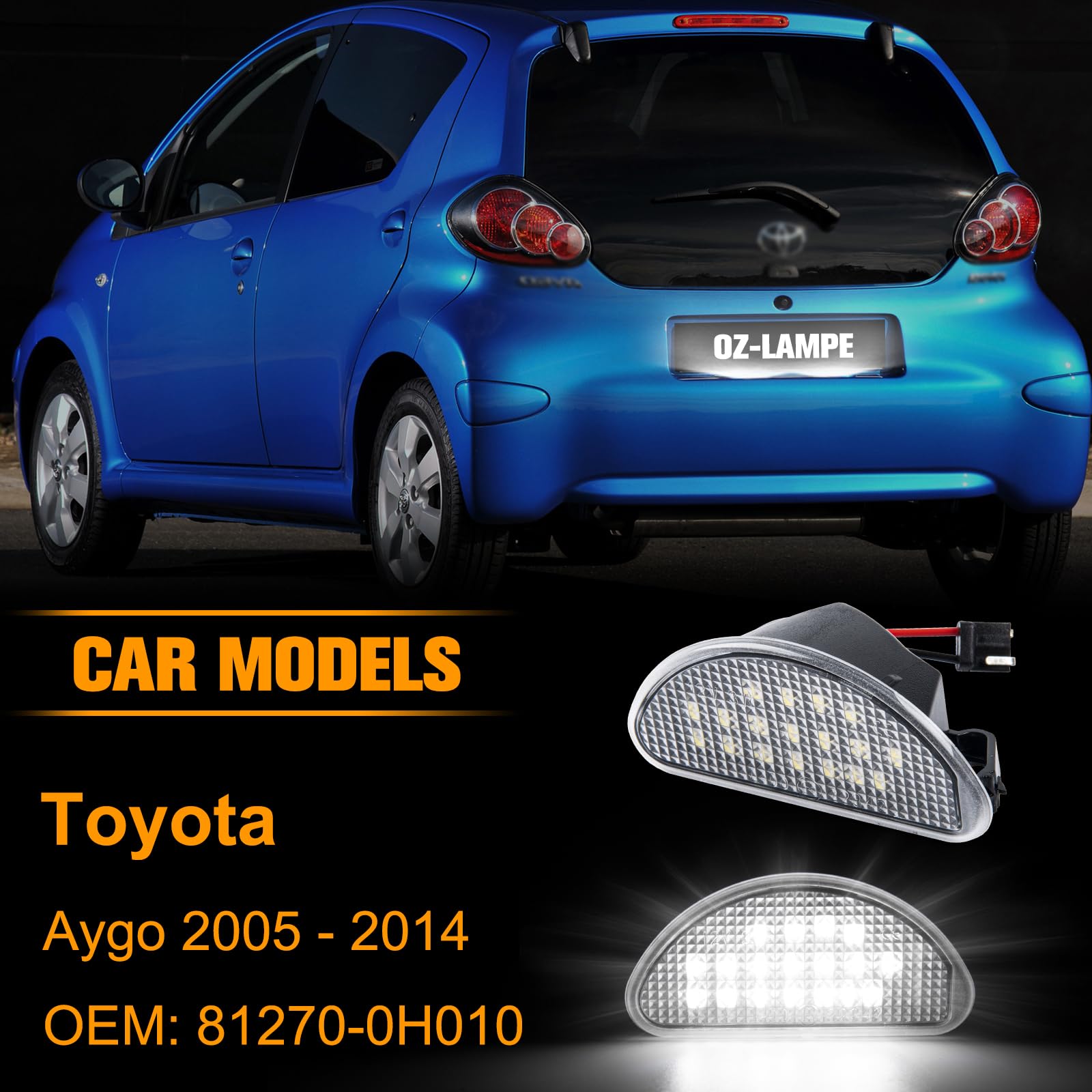 Kit De 2 Luces LED Blancas Xenón Para Matrícula De Toyota Aygo MK I (2005-2014) - Fácil Instalación