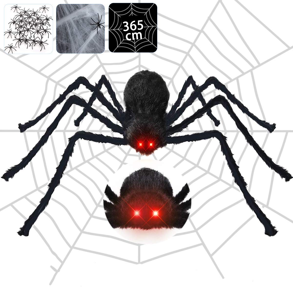 Amazon | ハロウィンスパイダーデコレーション、赤いLEDの目と不気味な
