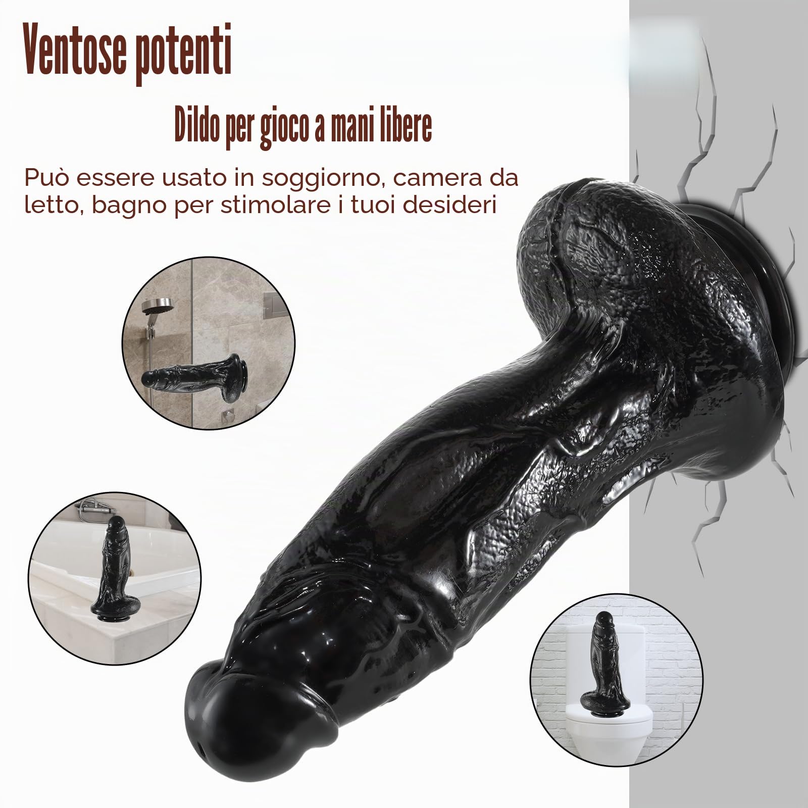 Dildo nero realistico da 33 cm, diametro 8 cm, enorme dildo spesso per stimolazione del punto G, con forte ventosa per funzionamento a mani libere, grande pene gigante