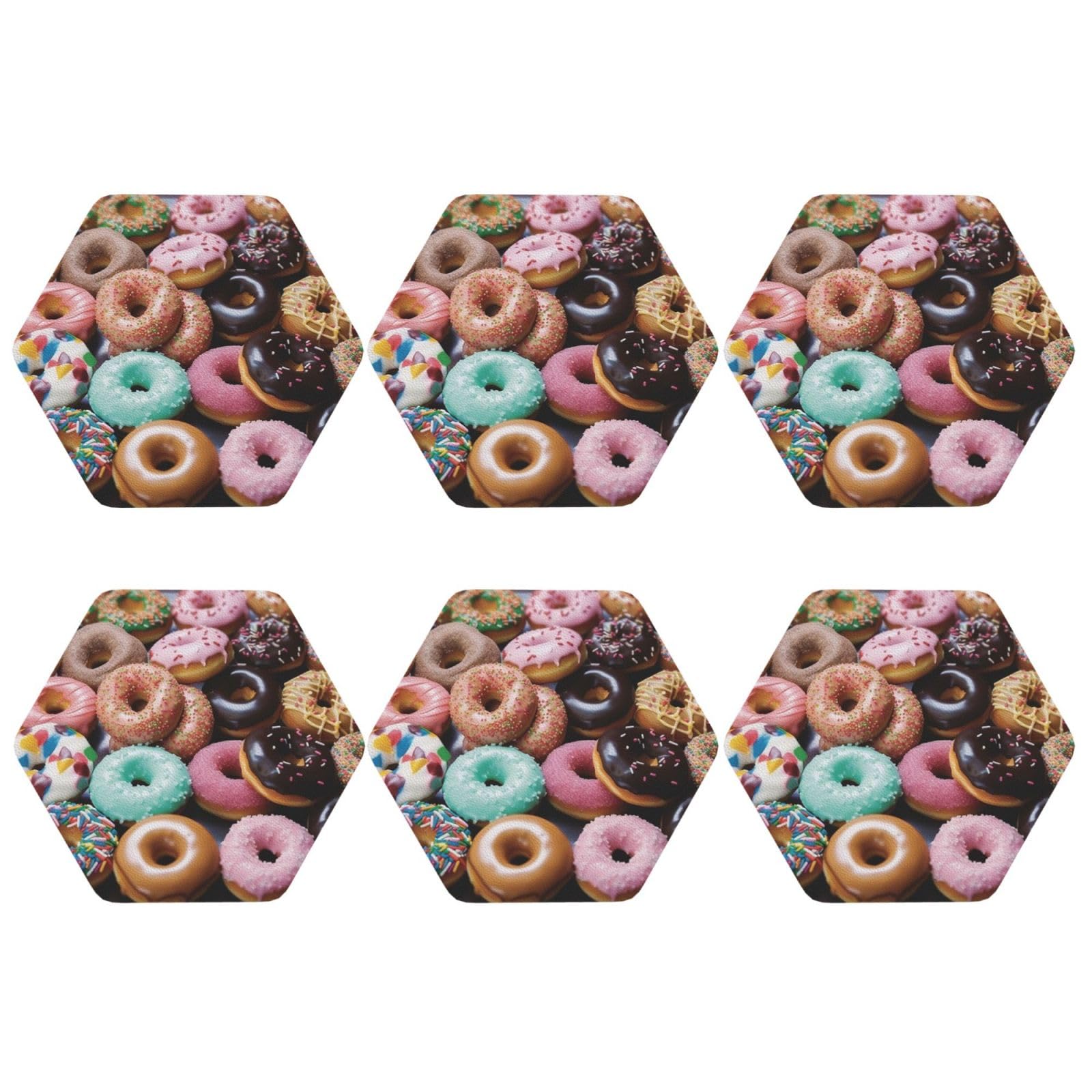 6pcs Leather Coasters for Drinks, Donuts Drink Coasters for Tabletop Protection, 4" Cup Coasters for Coffee Table Decor, Non-Slip Drinking Cup Mat for Hot Or Cold Drink