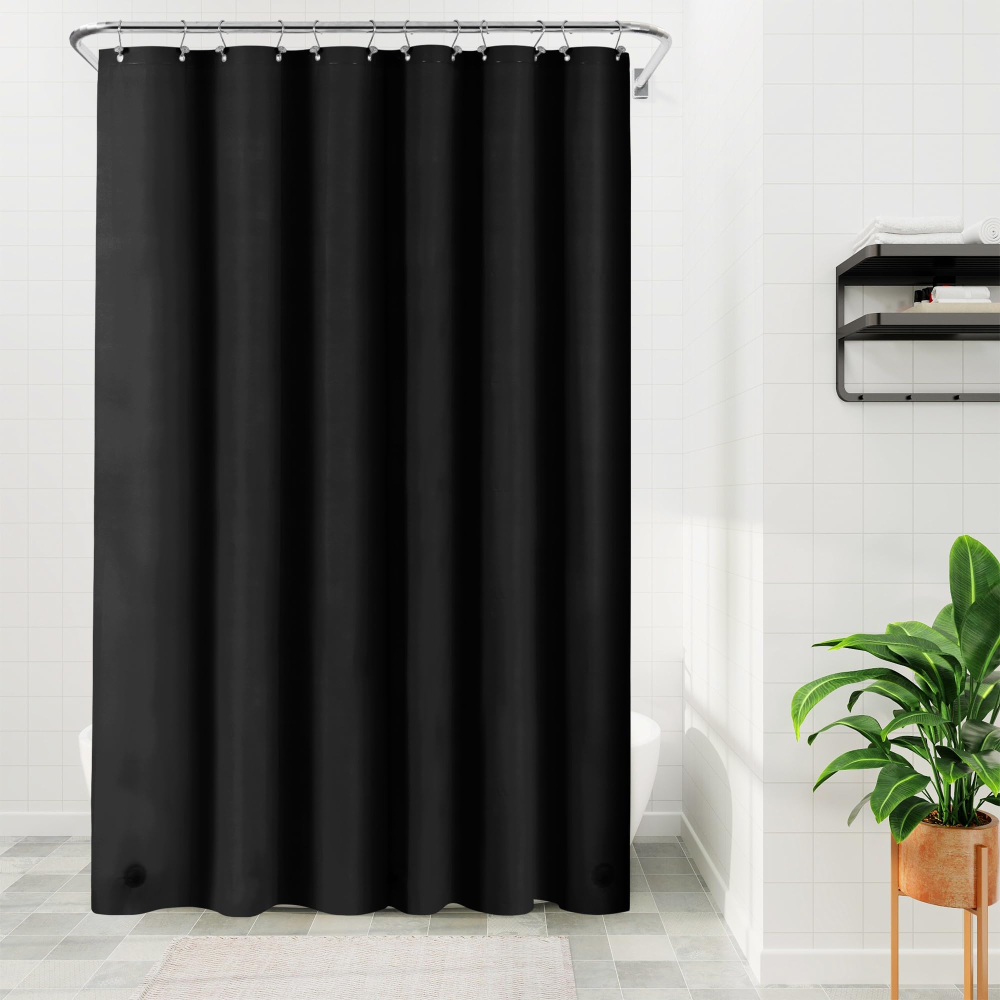 Barossa Design Extra Long Black Shower Curtain Liner with 3