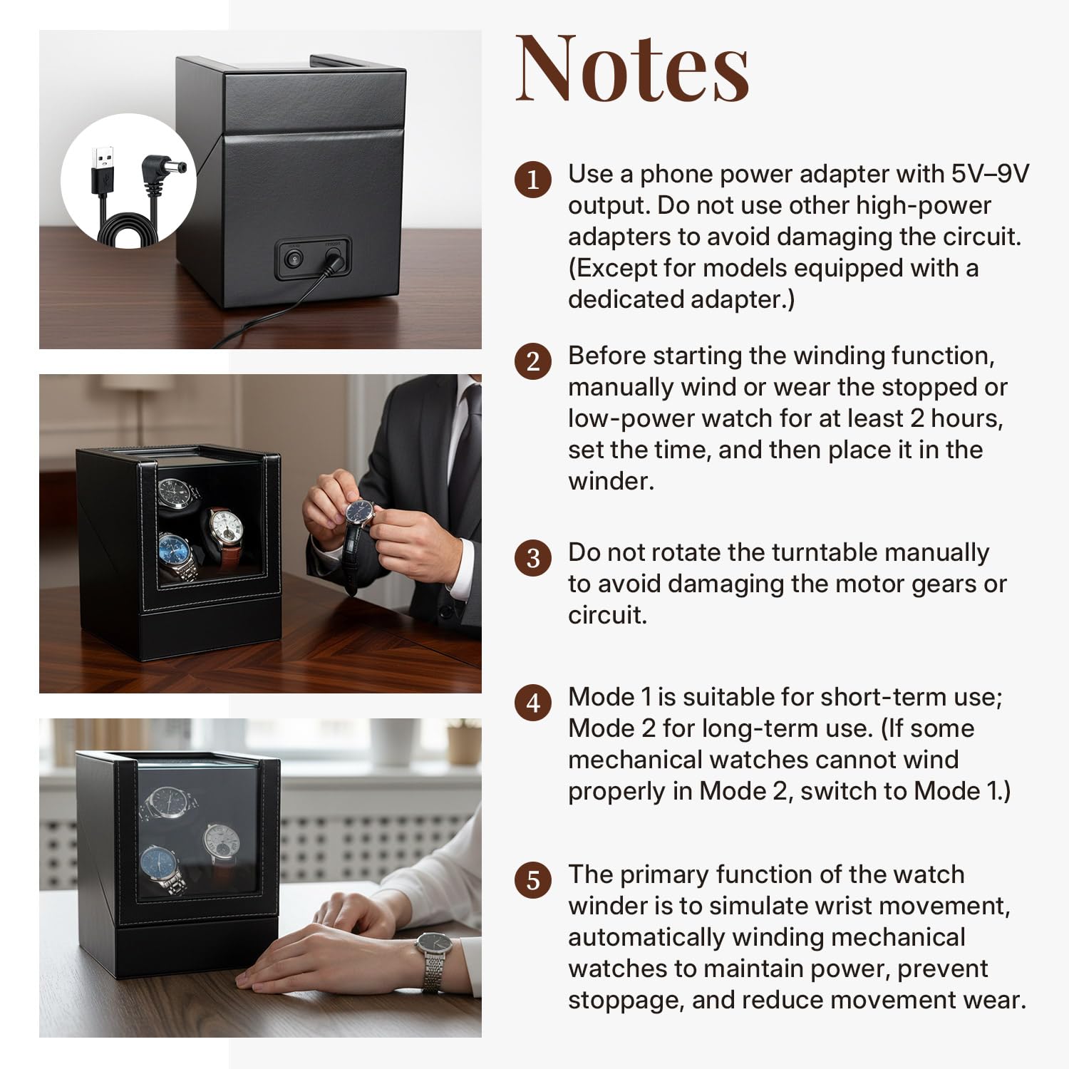 Mcbazel Watch Winder,Caja para Reloj Automático Individual de Lujo con Motor Silencioso, 2 Modos de Rotación, Caja de Cuero para Relojes Mecánicos, Expositor de Colección, Regalo Ideal.