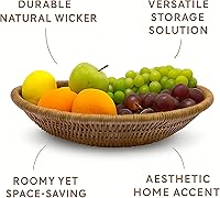 Vista 4 de Cesta de mimbre ovalada tejida a mano, bandeja de ratán natural para pan, frutas y almacenamiento, centro de mesa decorativo rústico para mesa