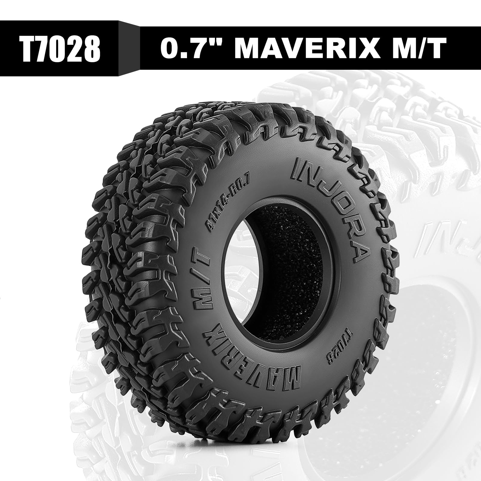 INJORA 41 * 14mm 0.7" MAVERIX M/T Tires for 1/30 Axial SCX30 Upgrade (T7028) - 4