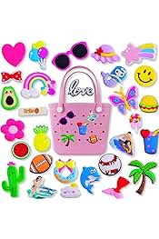 Charms for Bogg Bag Accessories Beach Baseball Charms 30pack Random Color Cute PVC Rubber Beach Bag Charm Decoration,Bag Charm for Handbags Tote bags Girls Women